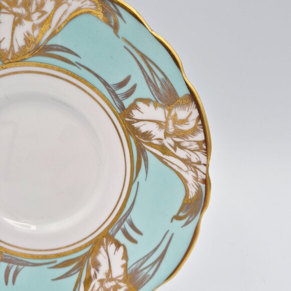 Royal Stafford Turquoise & Gold Acanthus Leaves Tea Cup & Saucer Bone China UK - Picture 3 of 13